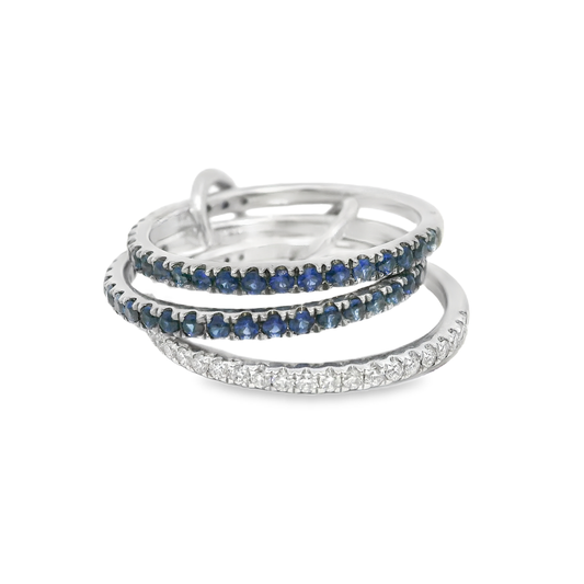0.27CT Diamond 0.90CT Blue Sapphire Ring 14k White Gold