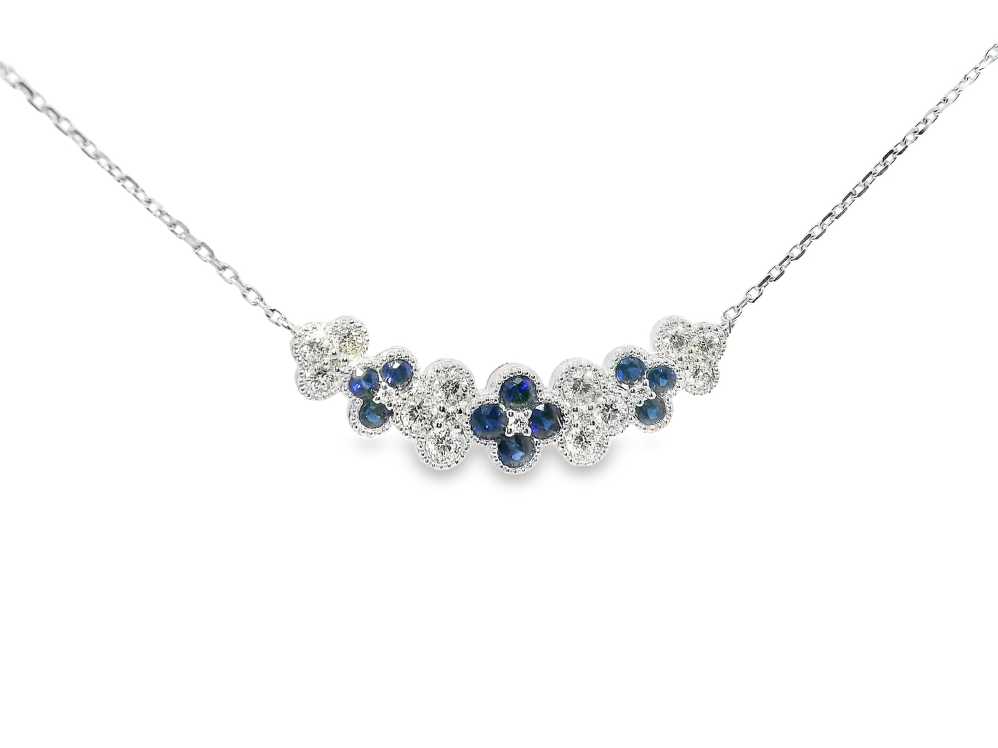 0.59CT Diamond 0.62CT Blue Sapphire Necklace 14k White Gold