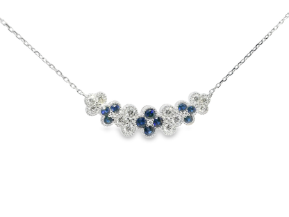 0.59CT Diamond 0.62CT Blue Sapphire Necklace 14k White Gold