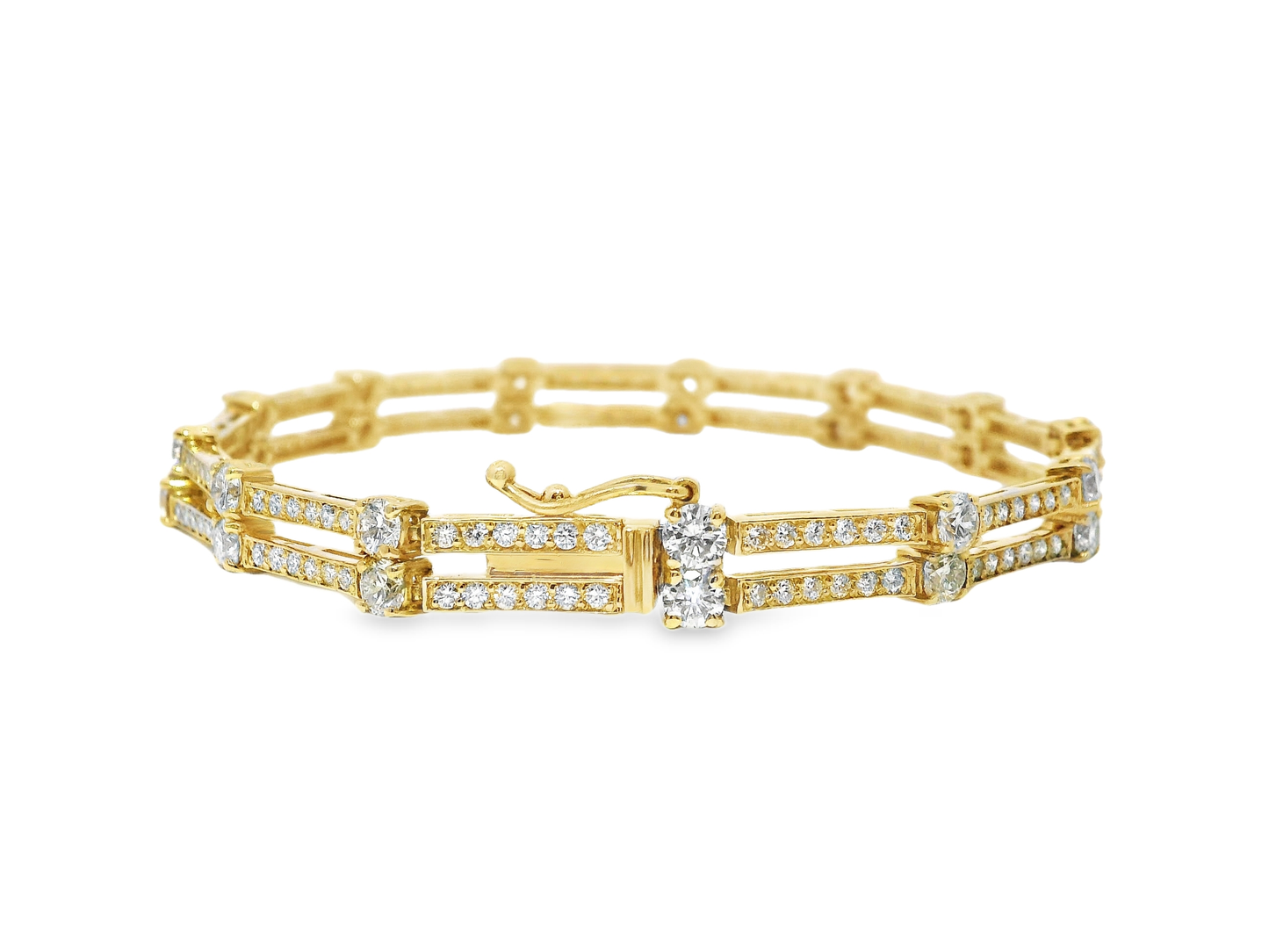5.44CT Diamond 2 Row Bracelet 14k Yellow Gold
