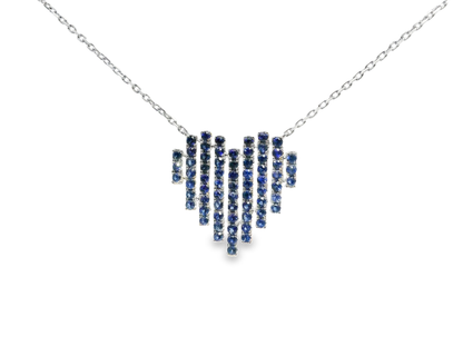 1.05CT Mixed Blue Sapphire Heart Pendant 14k White Gold