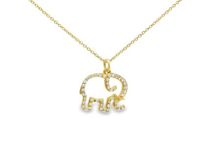 0.17CT Diamond Elephant Pendant 14k Yellow Gold