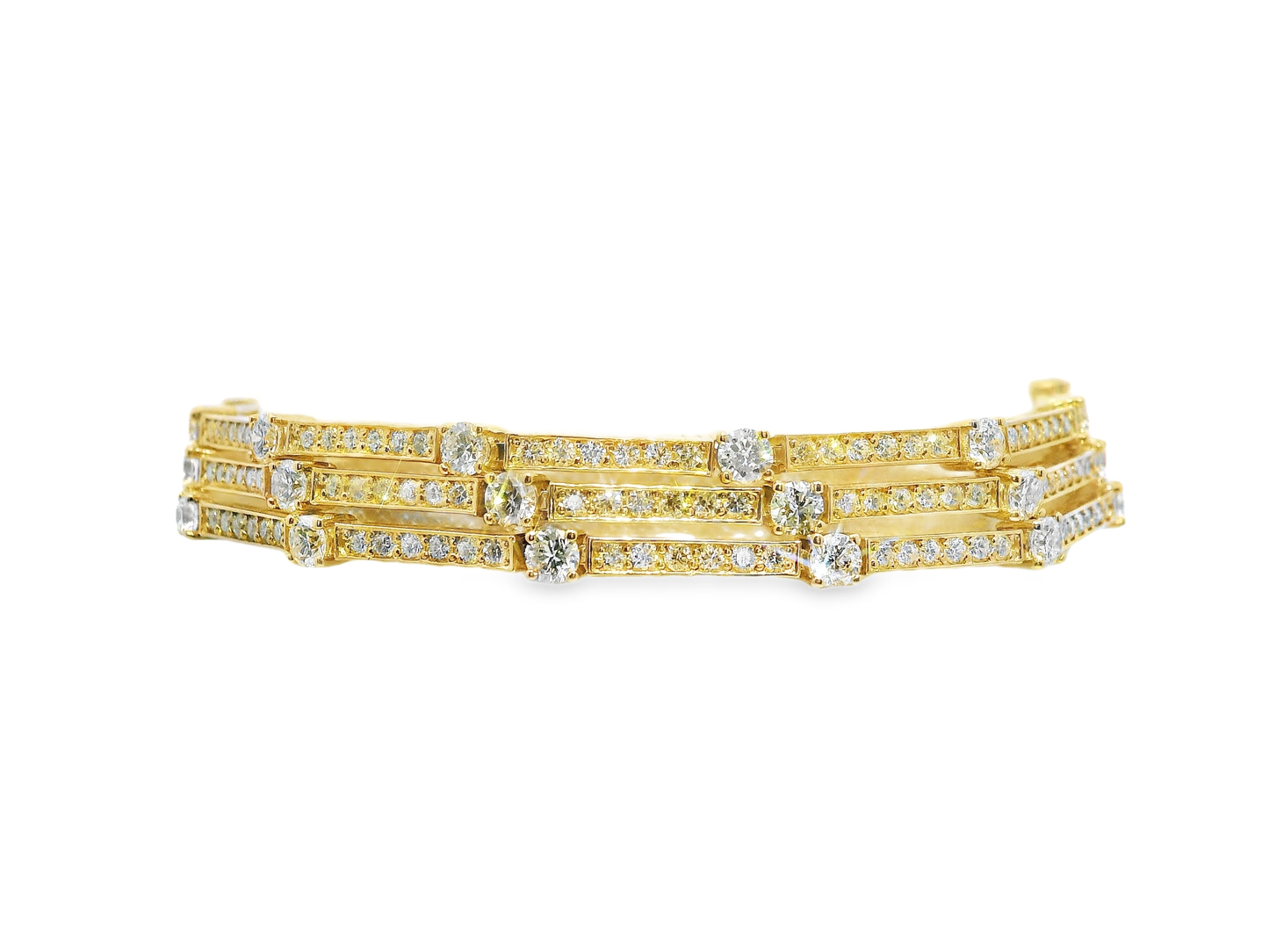5.84CT Diamond 3 Row Bracelet 14k Yellow Gold