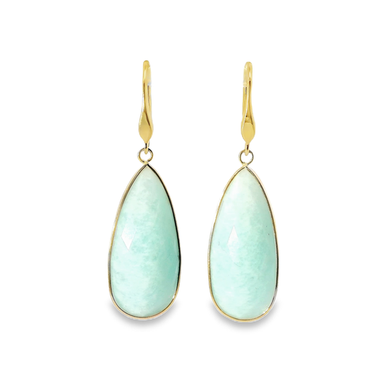 Plain Amazonite Stone Earring 14k Yellow Gold