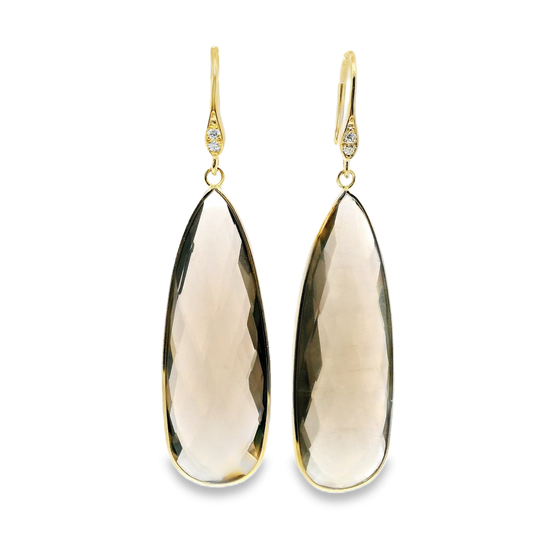 0.07CT Diamond  Smokey Quartz Hoop Earring 14k Yellow Gold