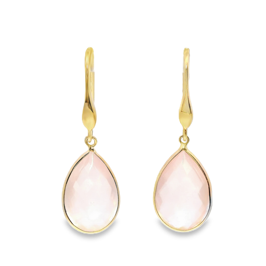 Pink Quartz Hoop Earring 14k Yellow Gold