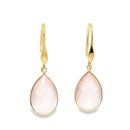 Pink Quartz Hoop Earring 14k Yellow Gold