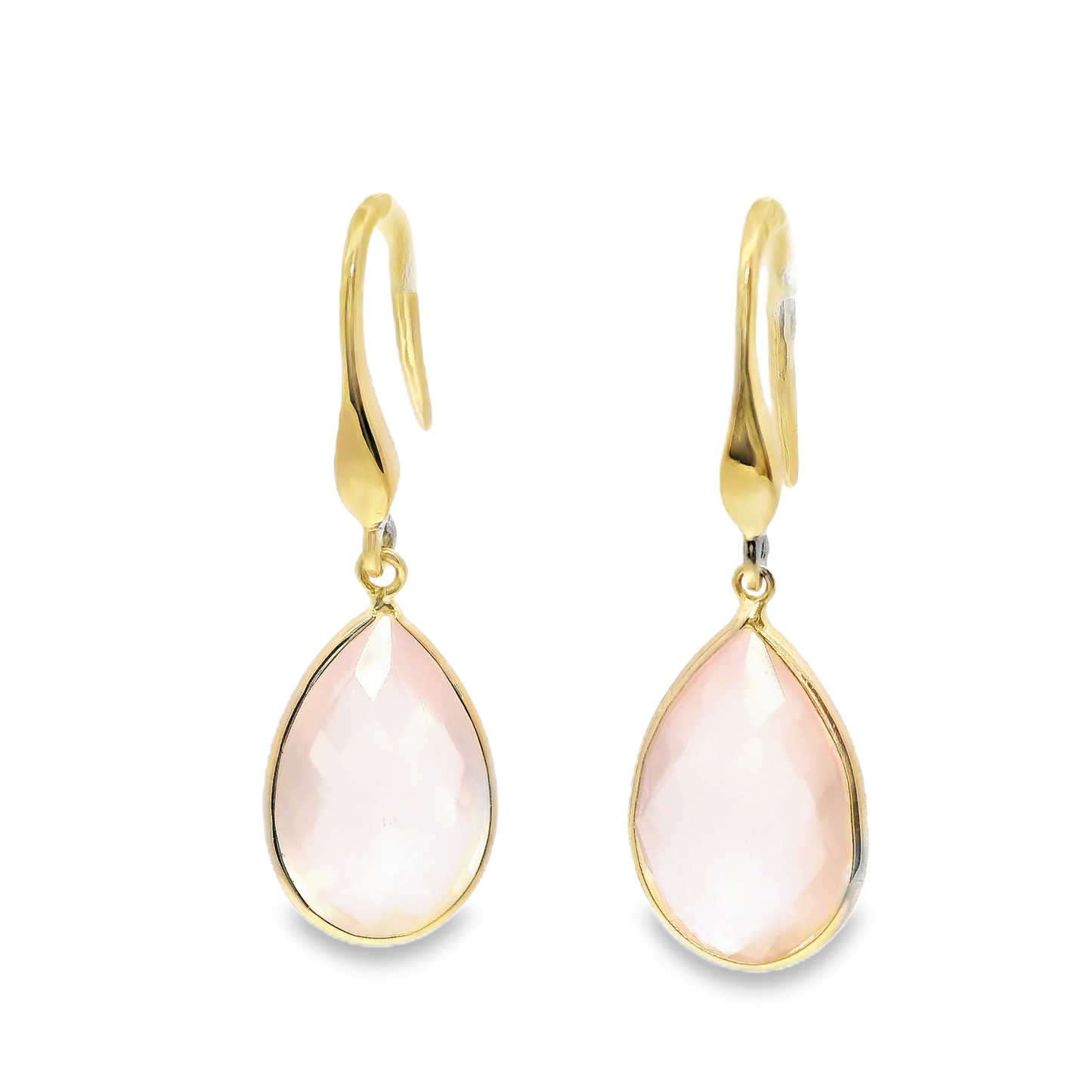 Pink Quartz Hoop Earring 14k Yellow Gold