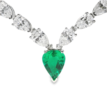 28.25CT Pear Shape Lab Diamond 1.85CT Emerald 14k White Gold