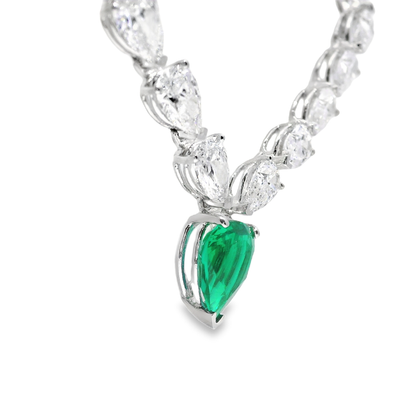 28.25CT Pear Shape Lab Diamond 1.85CT Emerald 14k White Gold