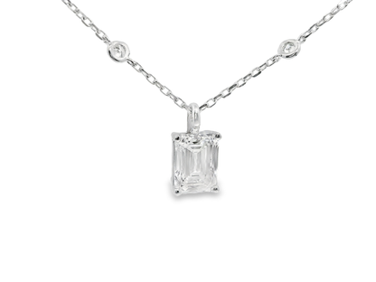 0.25CT Diamond 2.12CT Lab Emerald Pendant 14k White Gold