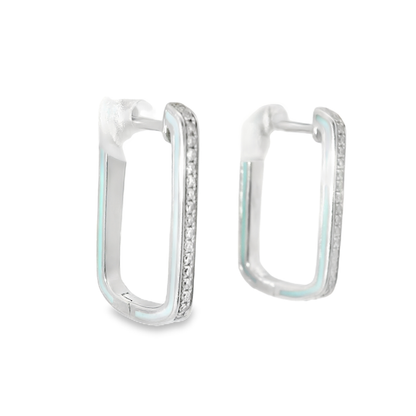 0.16CT Diamond with Turquoise Enamel 14k White Gold Earring