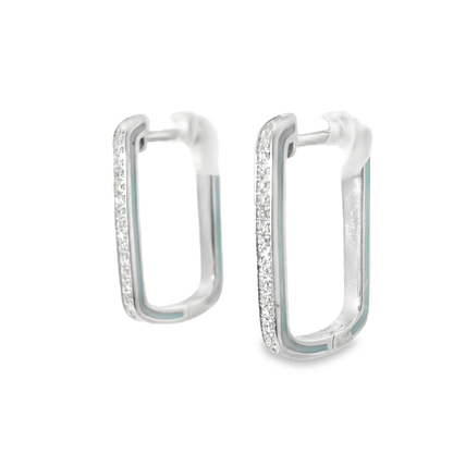 0.16CT Diamond with Turquoise Enamel 14k White Gold Earring