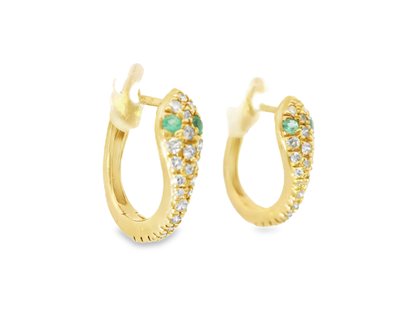 0.33CT Diamond 0.08CT Emerald 18k Yellow Gold Earring