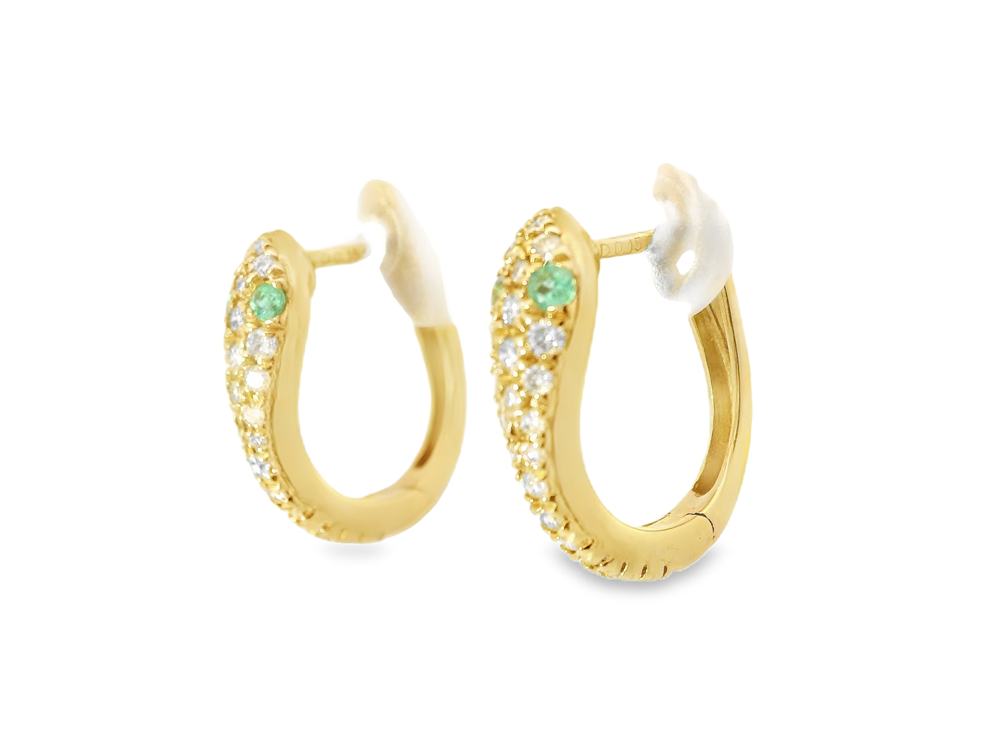 0.33CT Diamond 0.08CT Emerald 18k Yellow Gold Earring