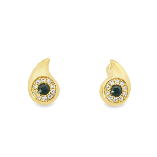 0.12CT Diamond 0.19CT Black Sapphire 14k Yellow Gold Earring