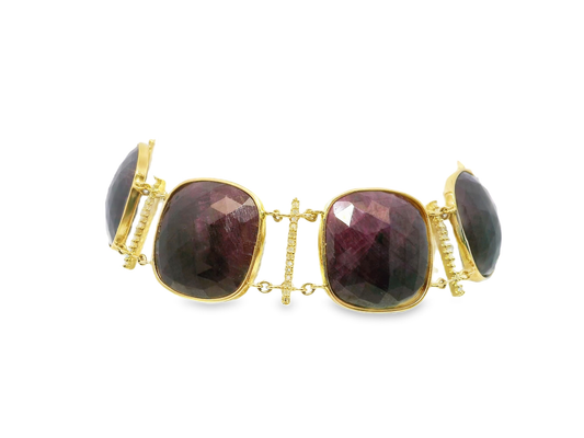 0.50CT Diamond with Ruby 14k Yellow Gold Bracelet