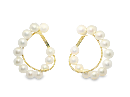 0.17CT Diamond Pearl Earrings 14k Yellow Gold