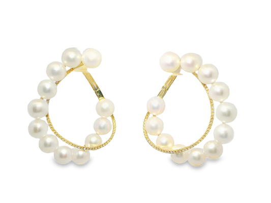 0.17CT Diamond Pearl Earrings 14k Yellow Gold