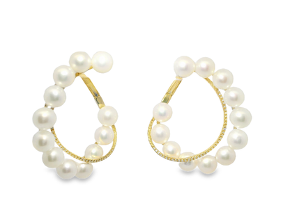 0.17CT Diamond Pearl Earrings 14k Yellow Gold