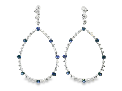 2.64CT Diamond & Blue Sapphire Earrings 14k White Gold