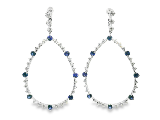 2.64CT Diamond & Blue Sapphire Earrings 14k White Gold