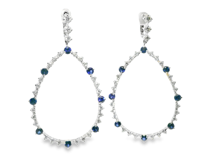 2.64CT Diamond & Blue Sapphire Earrings 14k White Gold