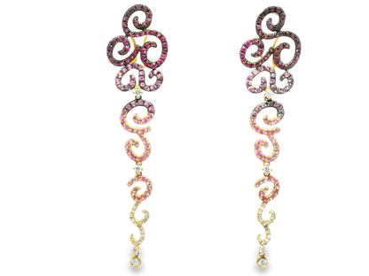 0.61CT Diamond 2.98CT Multi Stone Earrings 18k Pink Gold