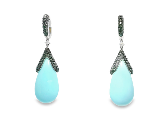 0.05CT Black Diamond with Turquoise  14k White Gold Earring