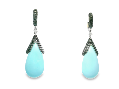 0.05CT Black Diamond with Turquoise  14k White Gold Earring
