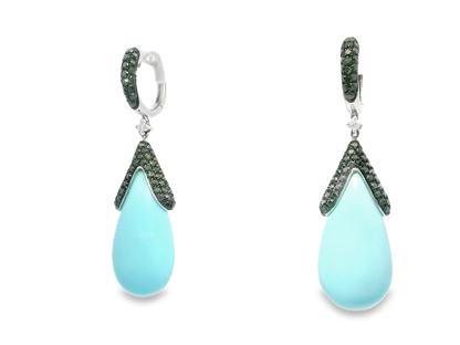 0.05CT Black Diamond with Turquoise  14k White Gold Earring