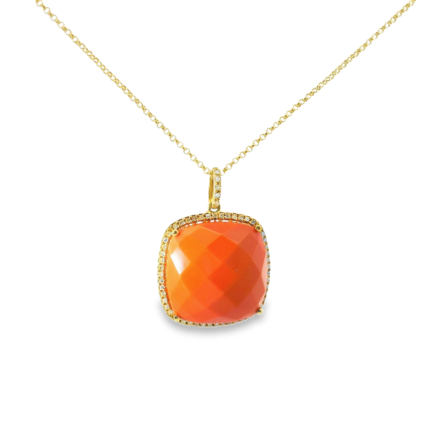 0.22CT Diamond with Coral Sapphire 14k Yellow Gold
