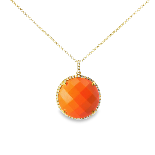 0.15CT Diamond With Coral Stone 14k Yellow Gold