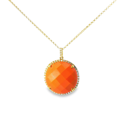 0.15CT Diamond With Coral Stone 14k Yellow Gold