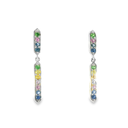 0.35CT Mixed Sapphire 14k White Gold Earring