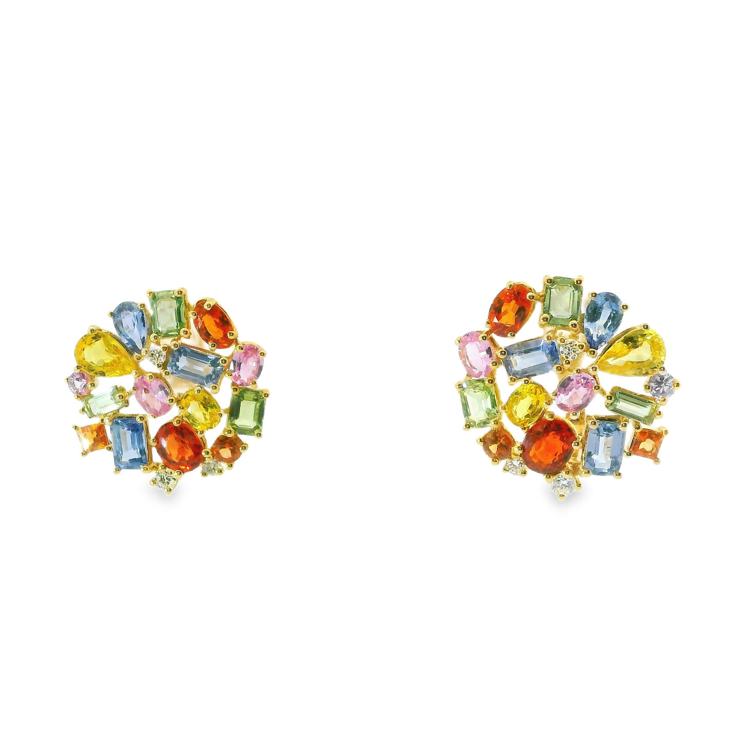 0.17CT Diamond 7.85CT Multi Sapphire 14k Yellow Gold Earring