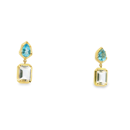 0.98CT Blue Topaz 1.86CT White topaz 14k Yellow Gold Earring