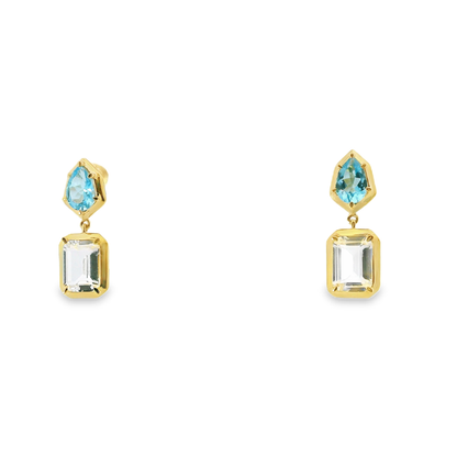 0.98CT Blue Topaz 1.86CT White topaz 14k Yellow Gold Earring