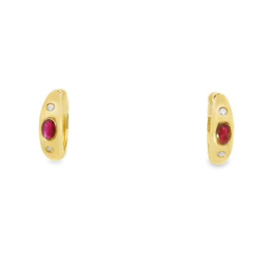 0.12CT Diamond 0.48CT Ruby 14k Yellow gold Earring