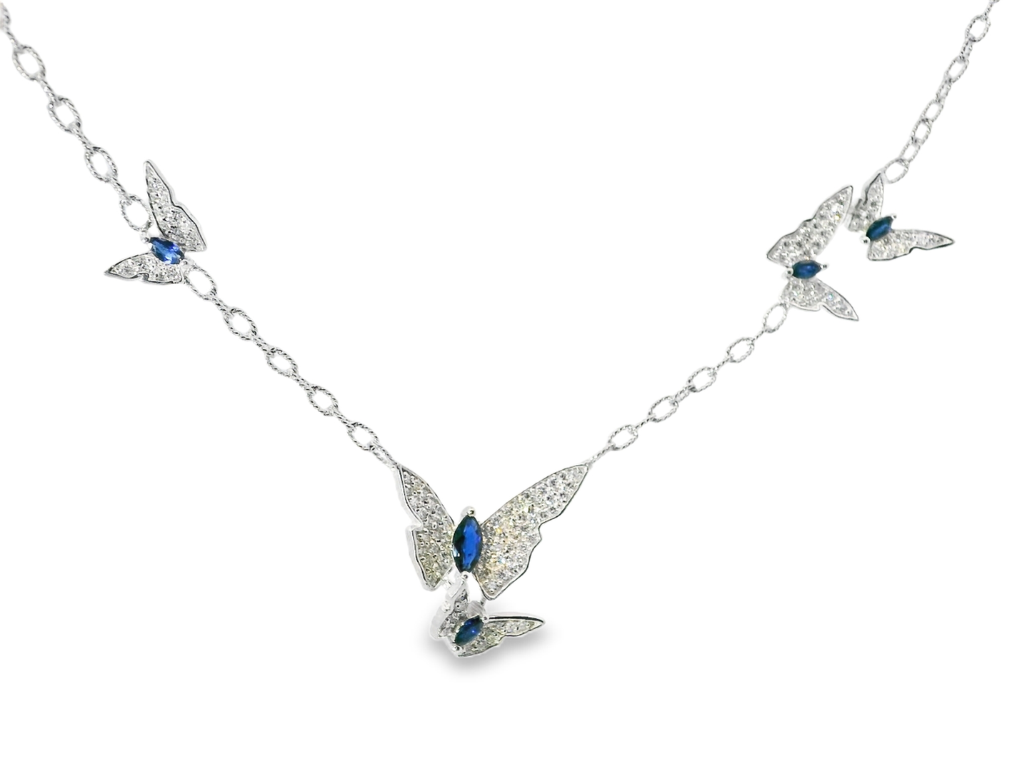 0.66CT Diamond 0.68CT Blue Sapphire 14k White Gold Pendant