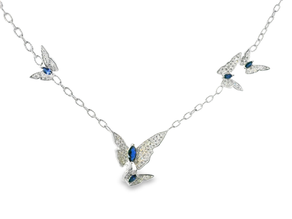 0.66CT Diamond 0.68CT Blue Sapphire 14k White Gold Pendant