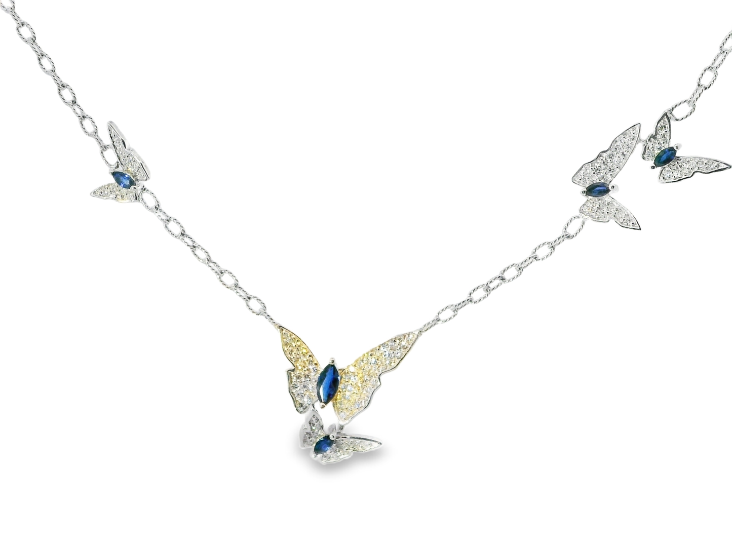0.66CT Diamond 0.68CT Blue Sapphire 14k White Gold Pendant