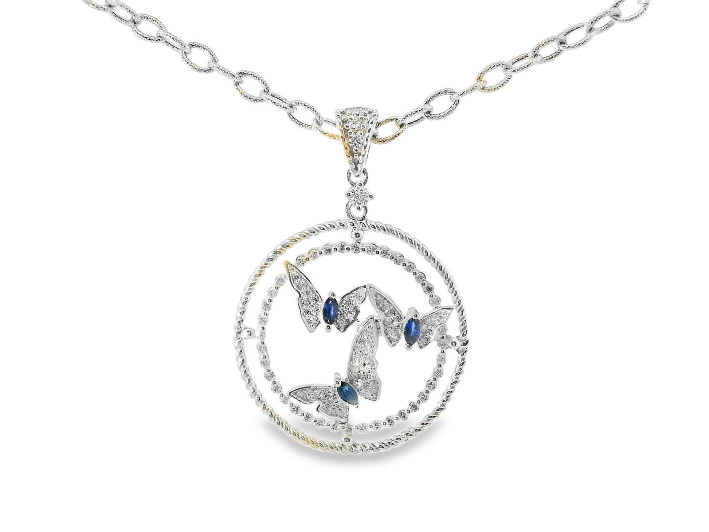 0.33CT Diamond 0.34CT Blue Sapphire 14k White Gold