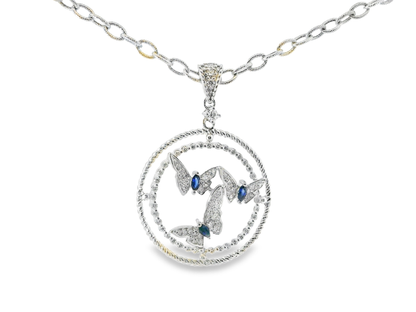 0.33CT Diamond 0.34CT Blue Sapphire 14k White Gold