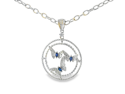 0.33CT Diamond 0.34CT Blue Sapphire 14k White Gold