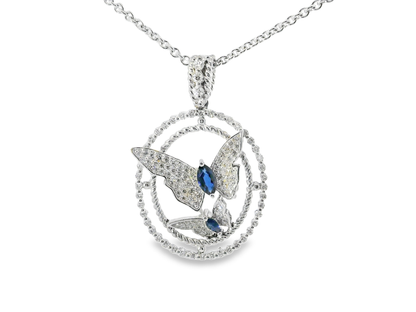0.83CT Diamond 0.35CT Blue Sapphire 14k White Gold