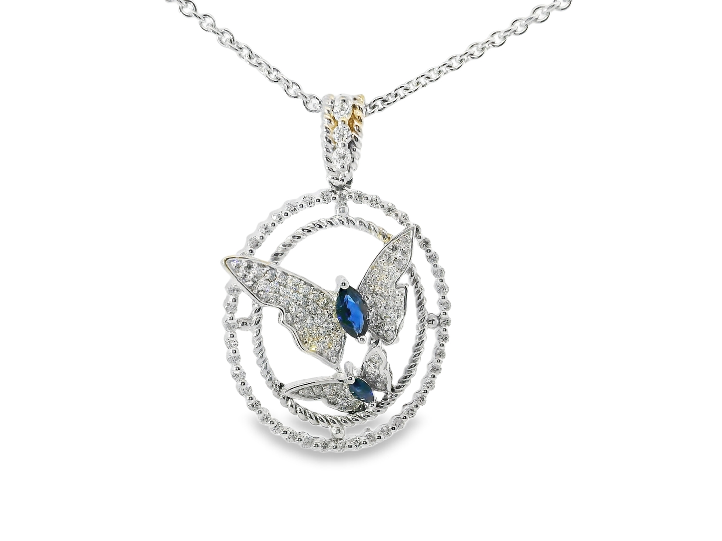 0.83CT Diamond 0.35CT Blue Sapphire 14k White Gold