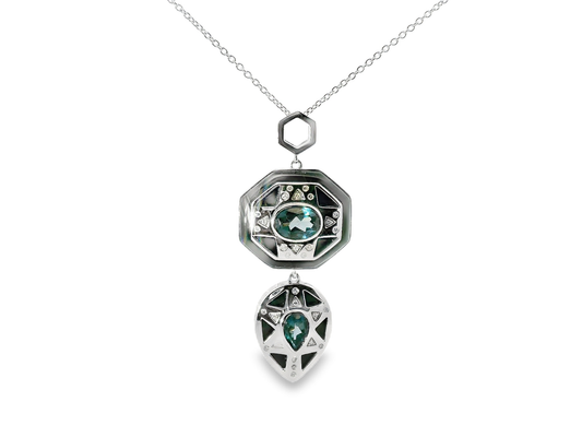 0.10CT Diamond 1.49CT Black Agate 14k White Gold