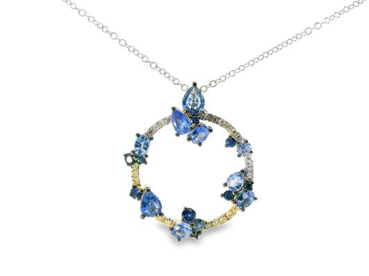 0.16CT Diamond 2.50CT Blue Sapphire 14k White Gold