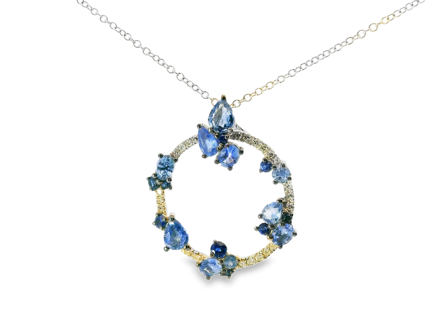 0.16CT Diamond 2.50CT Blue Sapphire 14k White Gold